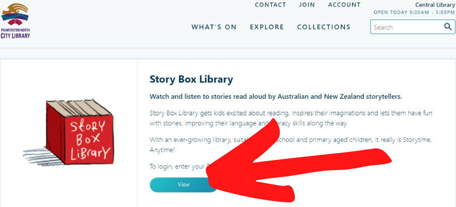 A picture of a screen shot of the Digital Resources page with the Story Box Library link.